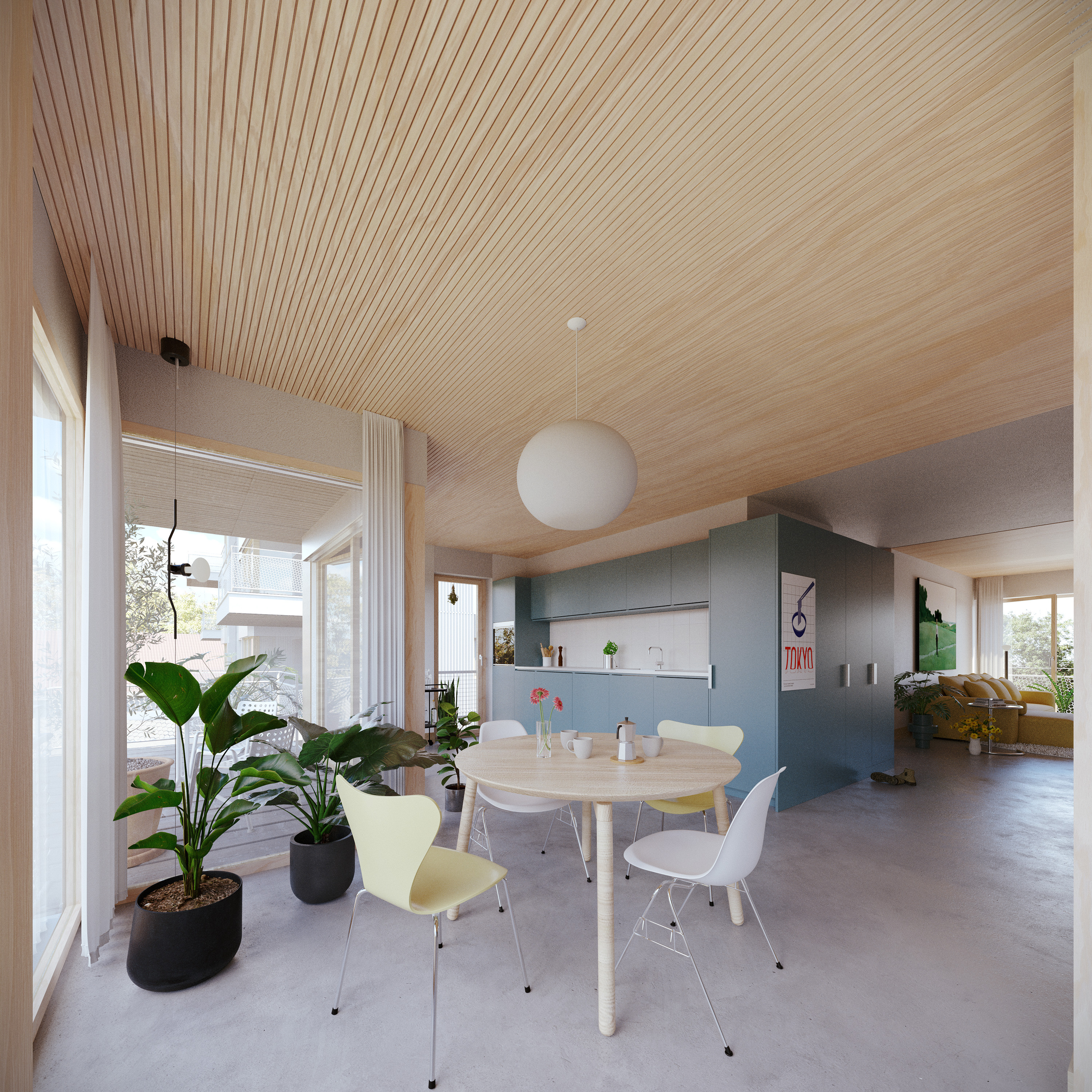 Innenraumvisualisierung mit Blickachsen innerhalb der Wohnung