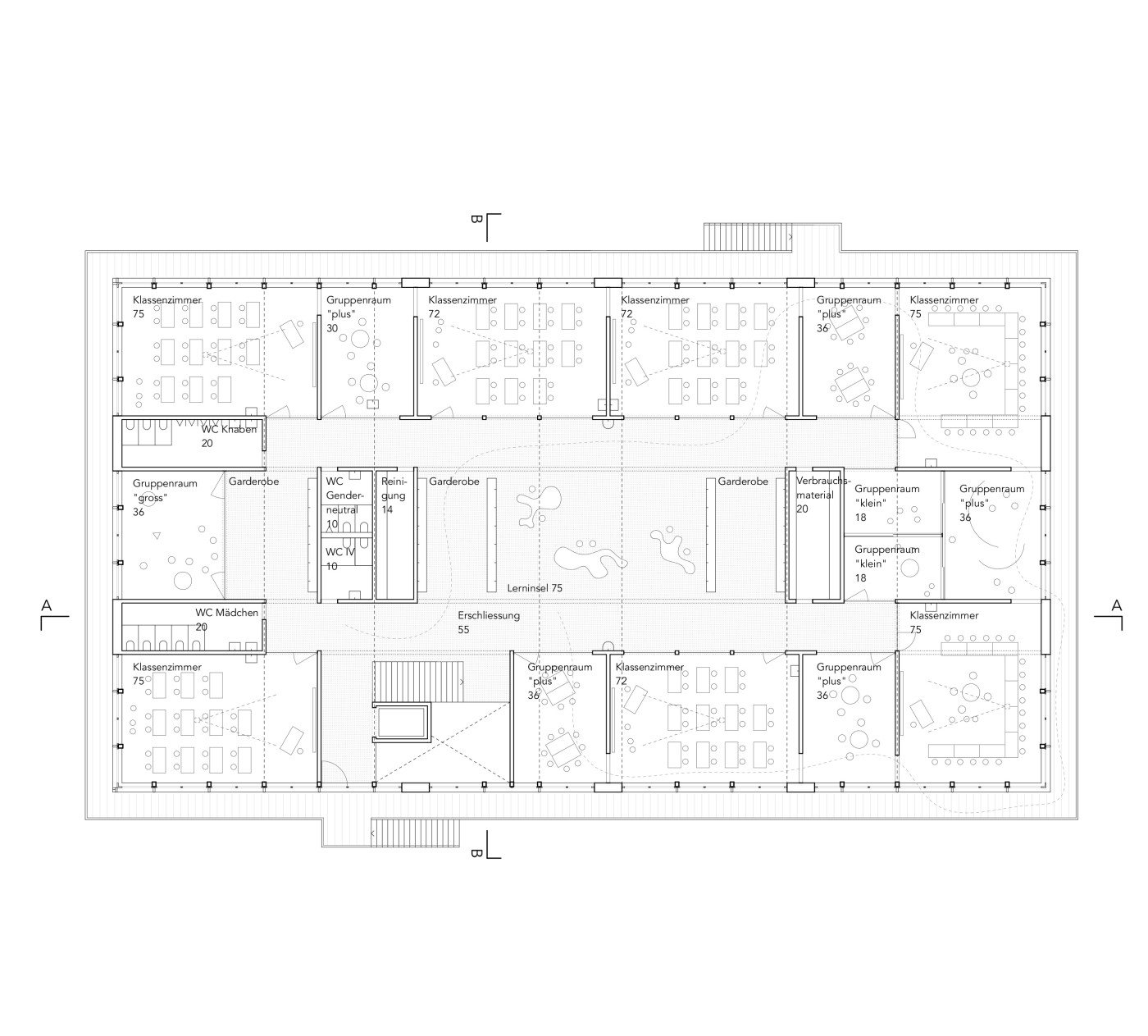 Grundrissdarstellung des Dachgeschosses des Schulhauses